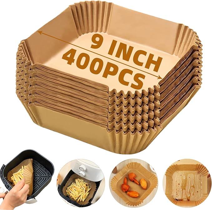 Air Fryer Liners Disposable,400PCS Victoyaw 9 Inch Square Air Fryer Parchment Paper